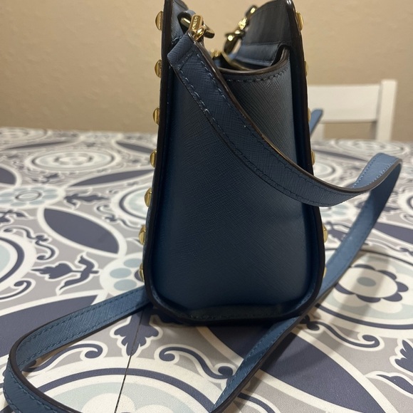Michael Kors Blue and Gold Crossbody Bag with Studded Details, Saffiano Leather - Picture 4 of 16